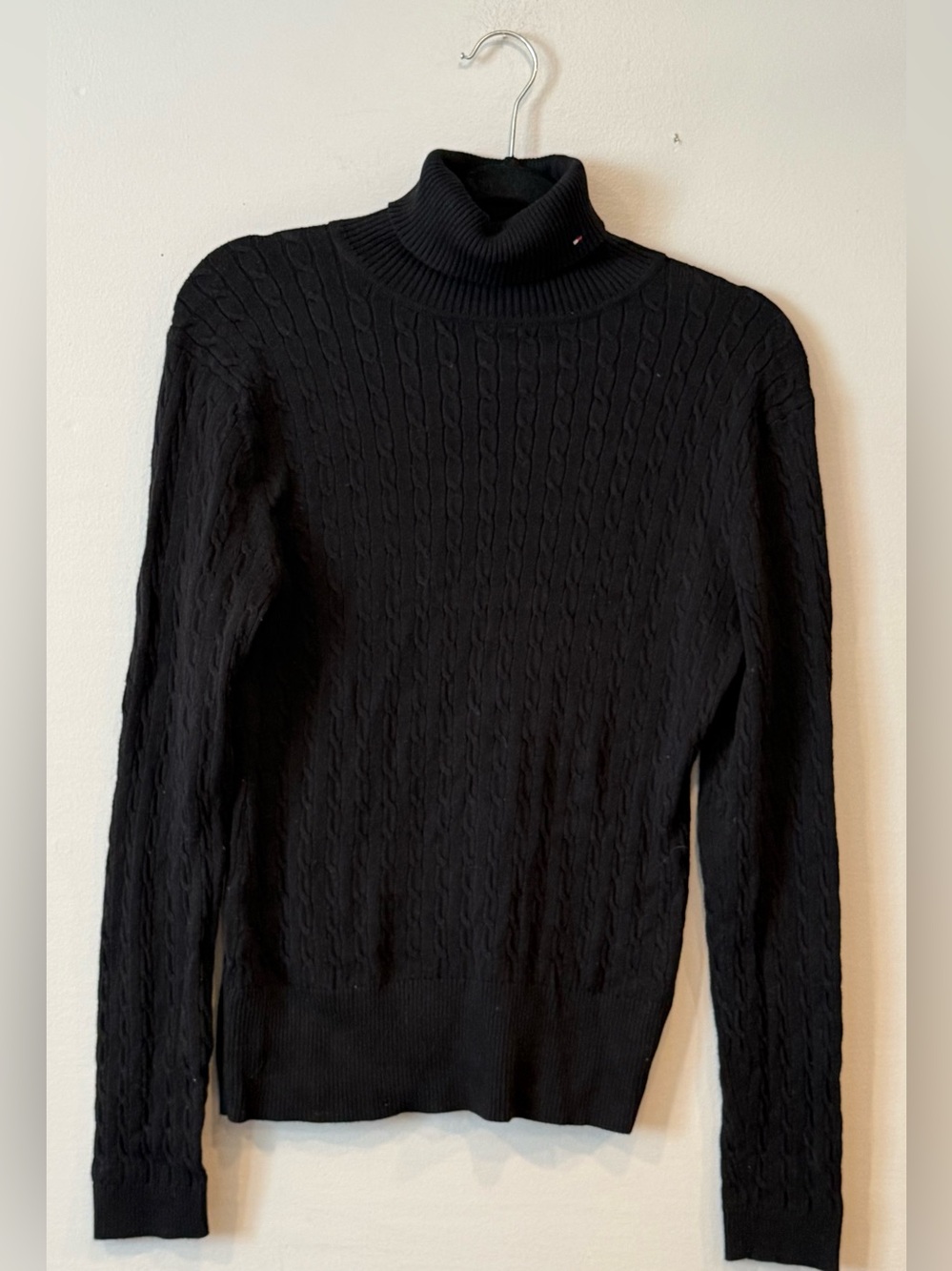 Tommy Hilfiger Women's Black Cable Knit Turtleneck Sweater Size Large